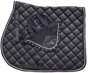 GLITTER SADDLE PAD SET ALL PURPOSE HORSE MATCHING FLY BONNET VEIL EAR BONNET SET - Picture 1 of 12