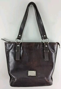 Valentina Italy Leather Bag Large Zip Tote Shoulder Satchel Purse Dark Brown Y2K - Picture 1 of 15