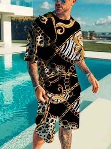 Men's Spring Summer Outfit 2-Piece Set Short Sleeve Shirt & Shorts Set 4XL. NEW - Picture 1 of 8