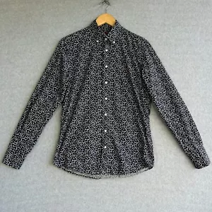 Carolina Herrera Shirt Mens Sz 15 Navy Blue White Floral 100% Cotton Button Up - Picture 1 of 16