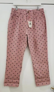 NWT Easel Brand Anthropologie Dusty Mauve w/Blue Polka Dots Mom Jeans Sz Large - Picture 1 of 5