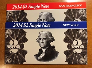 2014 $2 SINGLE NOTE SET FROM NEW YORK AND SAN FRANCISCO FEDERAL RESERVE IN OGP - Picture 1 of 5