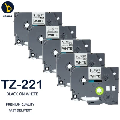 5 Label Tape Compatible With Brother Black on White TZ221 D210VP D400 D450VP - Image 1 of 4