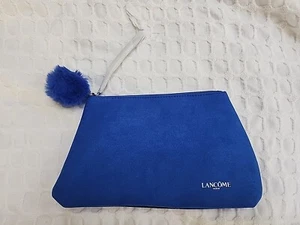 New LANCOME Faux Suede Blue Cosmetic Travel With Pom Pom Strap - Picture 1 of 5