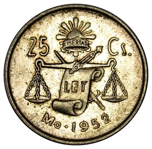 Mexico 25 Centavos silver coin 1952 KM#443 scale - Picture 1 of 2