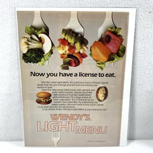 Vintage Print Ad 80's Wendys Light Menu Genuine Magazine Advertisement Ephemera - Picture 1 of 4