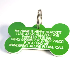 Engraved lightweight durable Plastic Dog ID Bone shaped 58 mm x 33mm 7 colours - Picture 1 of 8