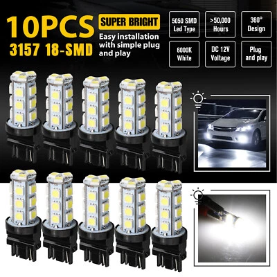 10PCS 3157 3156 18-SMD Reverse Brake Stop Turn Signal Tail LED Light Bulbs White - Image 1 of 4