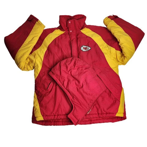 Vintage NFL Brand One Red Kansas City Chiefs Hooded puffer Jacket Size L 16-18 Cover