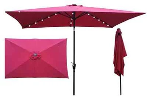10 x 6.5ft Solar LED Lighted Outdoor Patio Umbrella with Crank Push Button Tilt - Picture 1 of 4