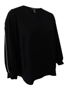 Nine West Women's Embellished Split-Sleeve Top (S, Black) - Picture 1 of 2
