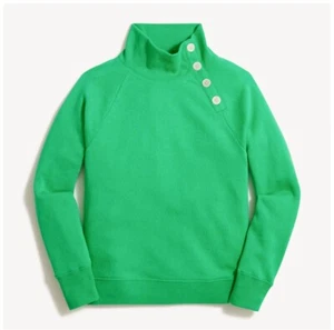 J.Crew Green Wide button-collar Tunic Pullover Sweatshirt in cloud fleece Size M - Picture 1 of 12