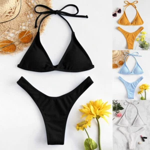 Women Sexy Solid Push Up High Cut Bikini Set Two Piece Swimsuit - Picture 1 of 24