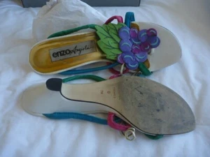 Enzo Angiolini Multicolour White, Purple, Green Leather Thong Sandals 7M - Picture 1 of 11