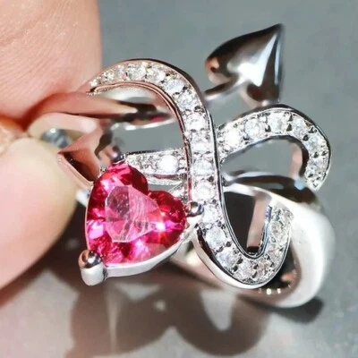 Shiny 3.75 TCW Lab-Created Ruby & White Sapphire Fabulous Unique Design Ring - Image 1 of 4