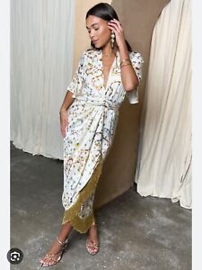 Never Fully Dressed Ivory Snake Ceyres Wrap Dress With Gold Foil, XL