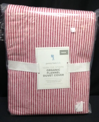 Pottery Barn Kids Yarn Dyed Stripe Organic Flannel Duvet bed Cover Red Twin - Image 1 of 4