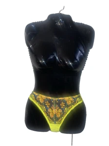 NWTS Savage Fenty Sissy Bikini Panty Green Orange Floral Sheer Mesh Size Medium - Picture 1 of 3