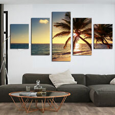 Sunset Beach Coconut Tree Painting 5 Piece Canvas Print Wall Art Poster