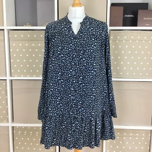 Hush Animal Print Shirt Size 12 Blue Ruffle Hem Leopard Top Button Blouse - Picture 1 of 18