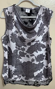 Cabi Tango Cowl Neck Sleeveless Top Womens Medium Black Gray Floral Style 3057 - Picture 1 of 7