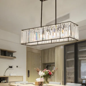 Modern Vintage Rectangle Crystal Pendant Light Chandelier Fixture Bedroom - Picture 1 of 10
