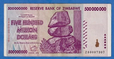 ZIMBABWE 500 MILLION DOLLARS 2008 P-82 CIRCULATED REPLACEMENT NOTE ZA0007307 - Image 1 of 3