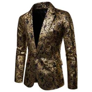Herren Golden Blumen Blazer Business Freizeit Anzug Hochzeit Kleid Gold Blazer Mäntel - Bild 1 von 19