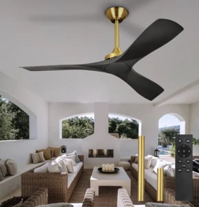 52"  Modern Ceiling Fan W/ Remote No Lights, Black & Gold for Covered Outdoor - Picture 1 of 7