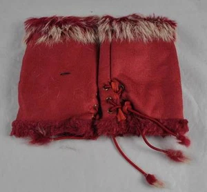 New Red Texting Fingerless Gloves Mitten Faux Suede Fur Winter Lace Up Fuzzy - Picture 1 of 1