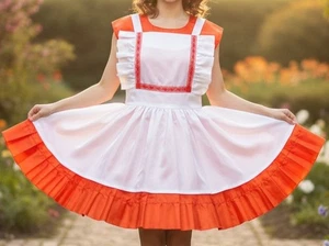 Vintage Girls Handmade Christmas Dress Pinafore/Apron Style - Picture 1 of 8