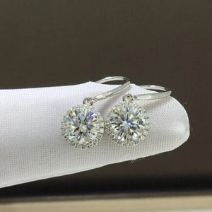 Pendientes colgantes 2 quilates creados en laboratorio con halo de diamantes enchapados en oro blanco de 18 quilates - Imagen 1 de 4