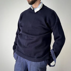 Suéter Tejido Lana Azul Marino Pescador Guernsey Tradicional Años 70 De Colección - Imagen 1 de 6