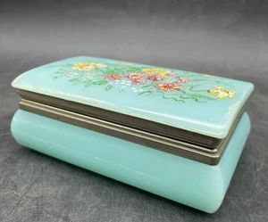 Vanity Box vintage metà secolo plastica Hong Kong cerniera ottone dipinto fiori - Foto 1 di 7