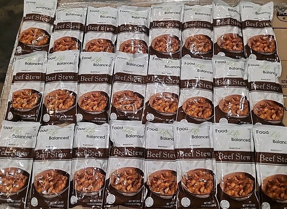 (24) MRE Beef Stew MRE 24oz by Food Life Balanced, BB Date 01/2028 Buy MORE SAVE - Image 1 of 1