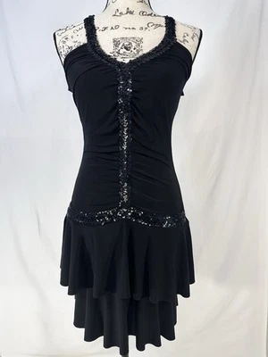 Vestido Lápiz Labial Vintage Y2K Pequeño Lentejuelas Volantes Hada Negro Emo Ropa de Club Años 90’s Foto 1 de 4