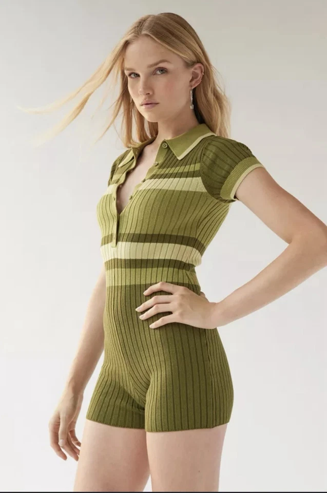 Suéter Mameluco Urban Outfitters Tejido a Rayas Verdes Nuevo con Etiquetas Talla SP Foto 1 de 4