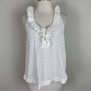 Kate Spade weißes ärmelloses transparentes Rüschen-Top mit Ösen xs - Bild 1 von 7