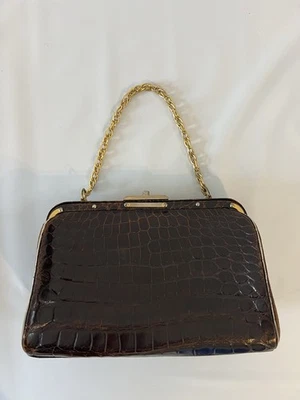 Cartera De Colección Saks Fifth Avenue Cuero Caimán Genuino Marrón Hecha en Inglaterra Foto 1 de 4