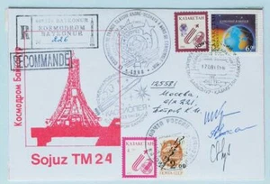 RUSSIA Kazakhstan 1996 SPACE, Crew/Cosmonaut Signed Rocket SOYUZ TM-24 Cover !!! - Picture 1 of 4