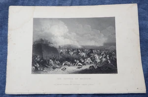 Stampa antica incisione 1840 La battaglia di Mosca 7" x 5" - Foto 1 di 3