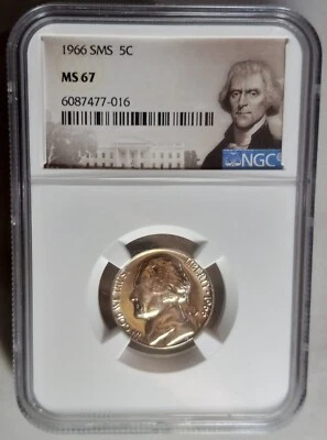 1966 SMS 5c Jefferson Nickel Five Cents NGC MS67 -Special Label- - Image 1 of 2