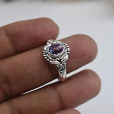 Purple Copper Turquoise Gemstone 925 Sterling Silver Handmade Ring, Size -8.5 US