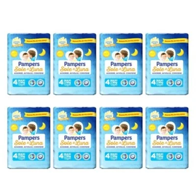 136 Pannolini PAMPERS SOLE E LUNA Pannolini Bambini taglia 4  Maxi 7-18 kg NUOVI - Immagine 1 di 3