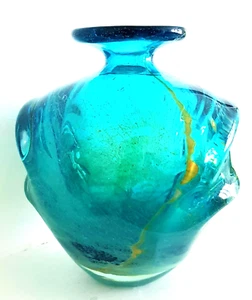 Maltese Mdina vintage abstract turquoise & sea green glass vase - Picture 1 of 10