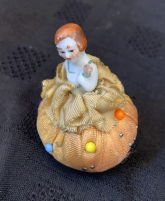 Antique Doll Bisque Porcelain Pin Cushion Novelty Sewing 5cm - Image 1 of 4