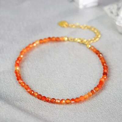 Natural Carnelian Red Agate Bead Healing Dainty Women Crystal Bracelet Gifts - Image 1 of 4
