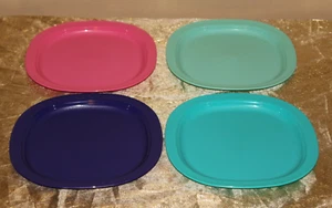 Tupperware Impressions Dessert Plates 7 3/4 " Set Guava Mint Navy Aqua Blue New - Picture 1 of 3
