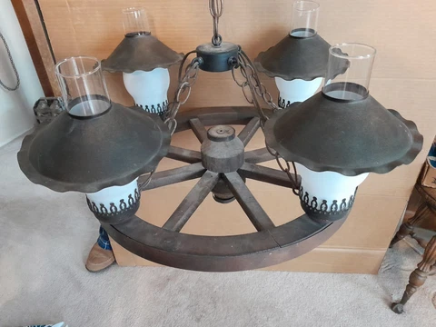 Vintage Mid Century Wagon Wheel 4 Light Ceiling Fixture Chandelier Cover