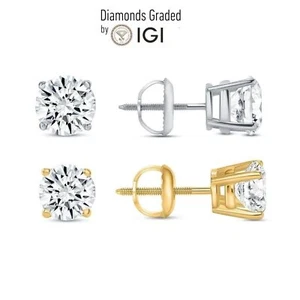 Aretes solitario de diamantes cultivados en laboratorio con certificación IGI de 1,00 quilates color D VS - Imagen 1 de 3